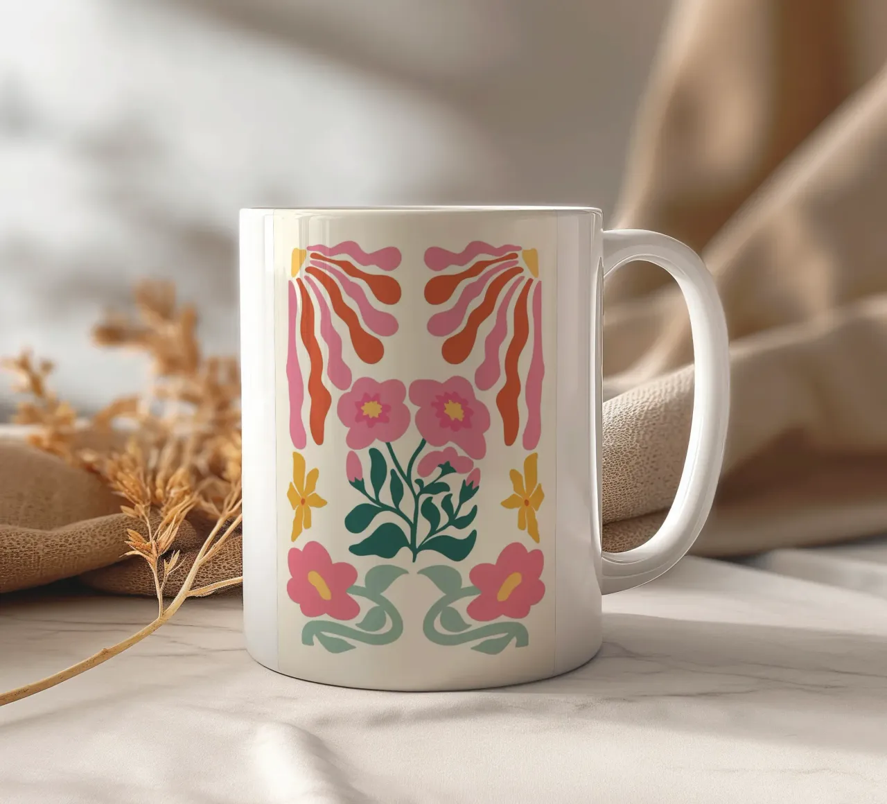 Retro Bloom Collage Art - Vibrant Abstract Floral Print ceramic mug by ClubArt