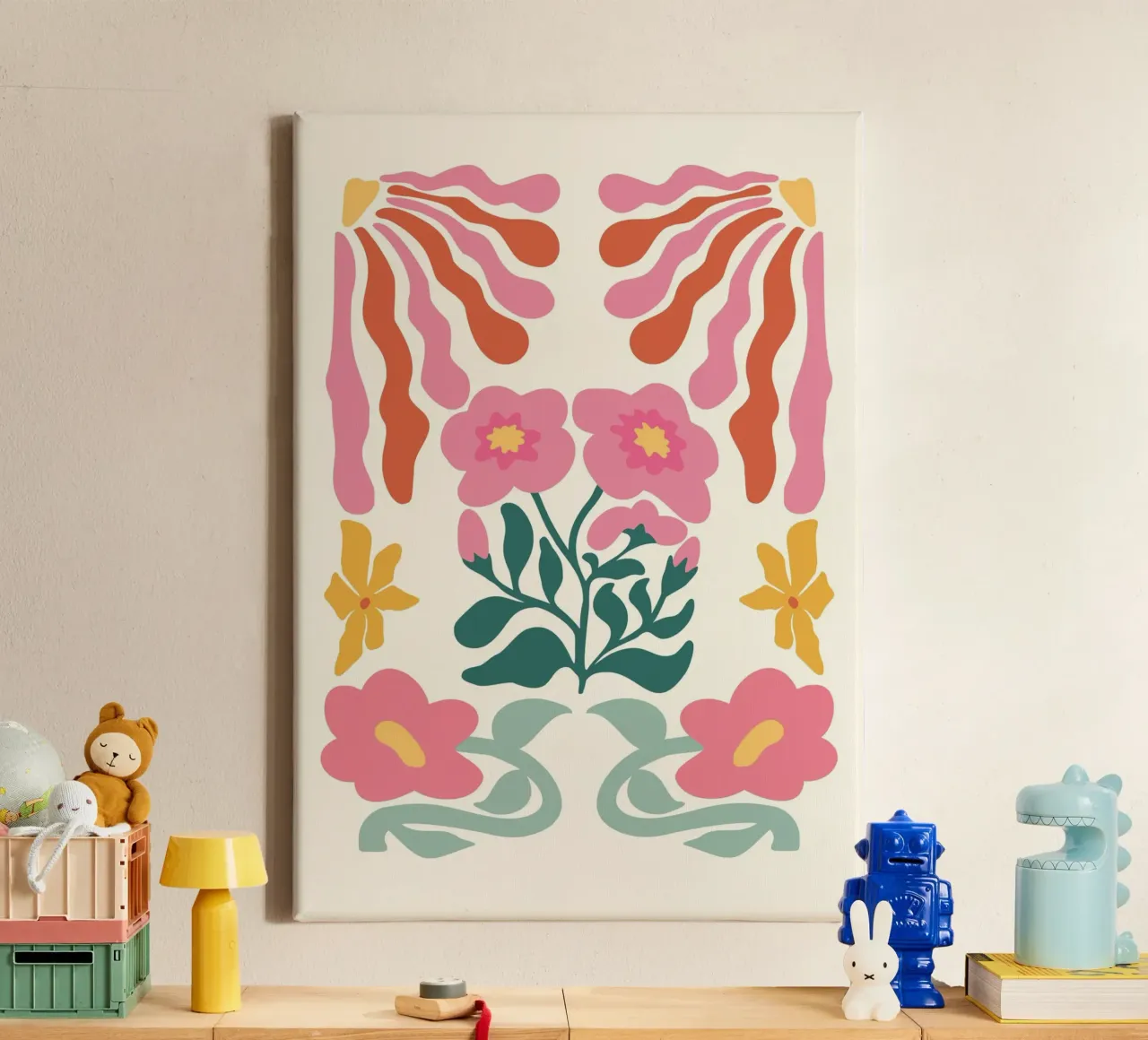 Retro Bloom Collage Art - Vibrant Abstract Floral Print canvas by ClubArt