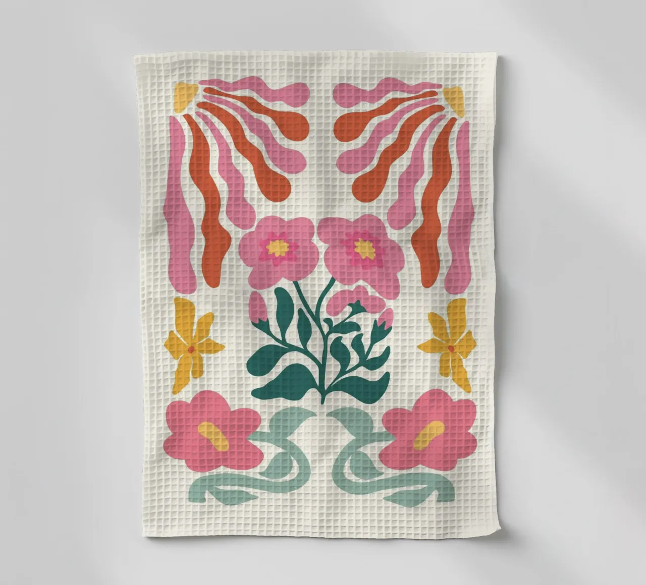 Retro Bloom Collage Art - Vibrant Abstract Floral Print tea towel by ClubArt