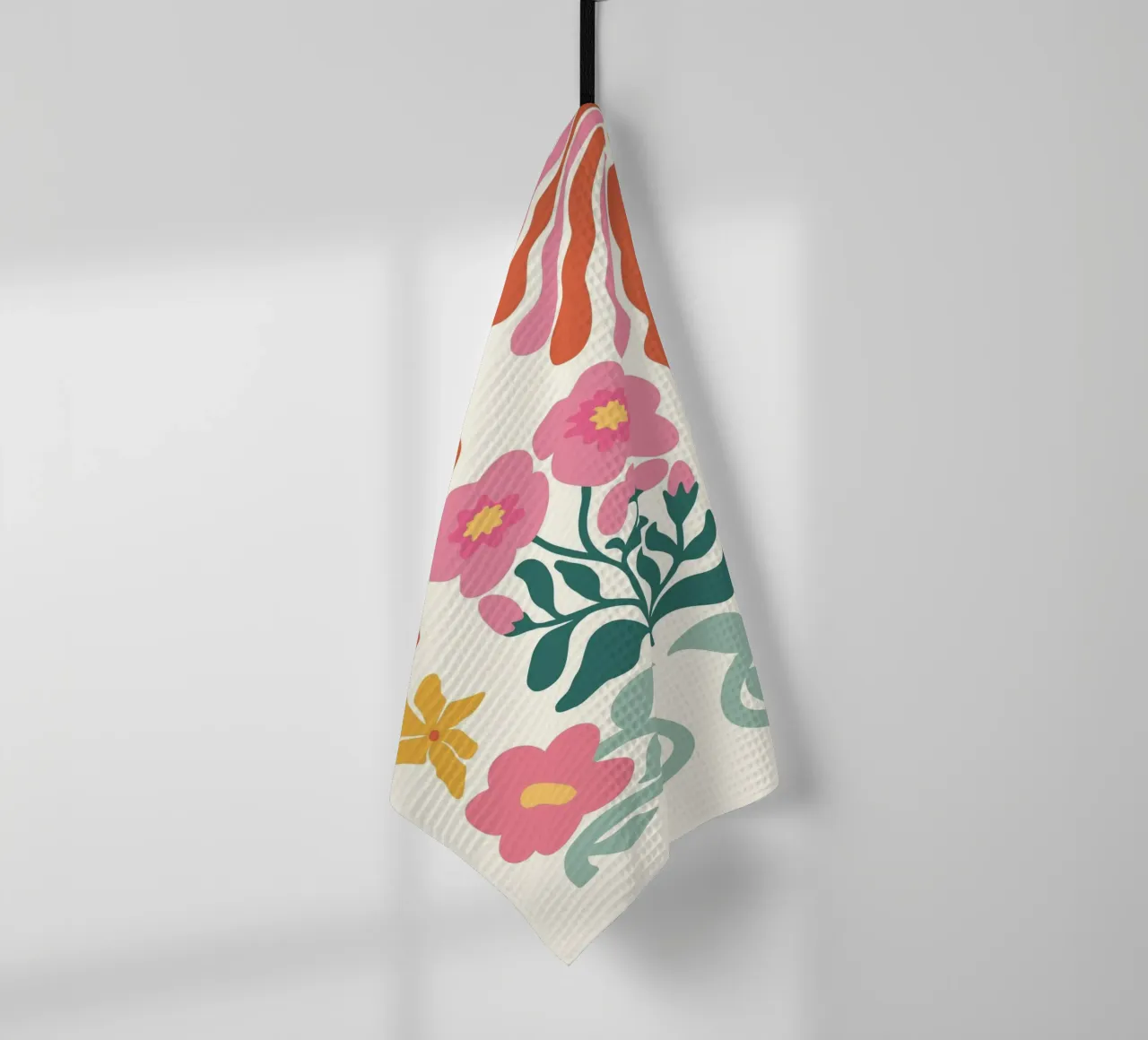 Retro Bloom Collage Art - Vibrant Abstract Floral Print tea towel by ClubArt