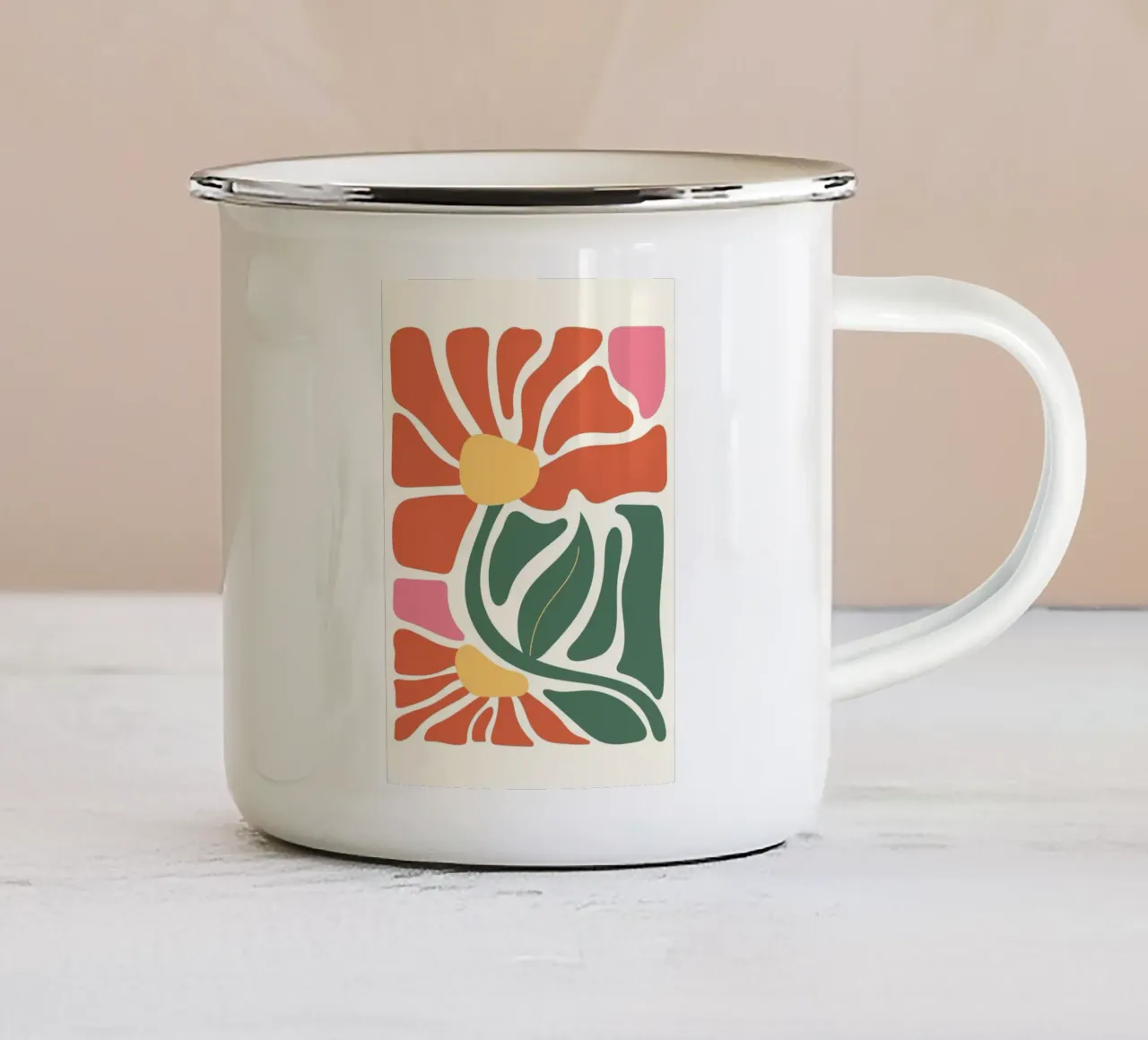 Bloemsierkunst in Matisse-stijl - Mid-Century Moderne Bloei Print emaille mok van ClubArt