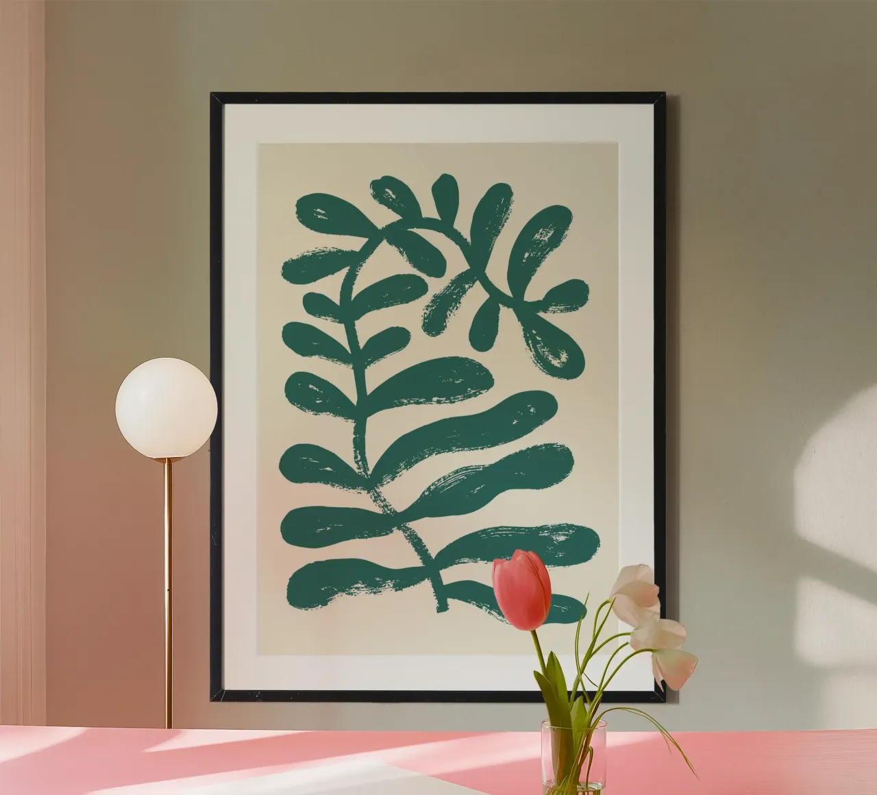 Fogliame a pennello di ispirazione matissiana - Astratto botanico P poster con telaio in legno da ClubArt