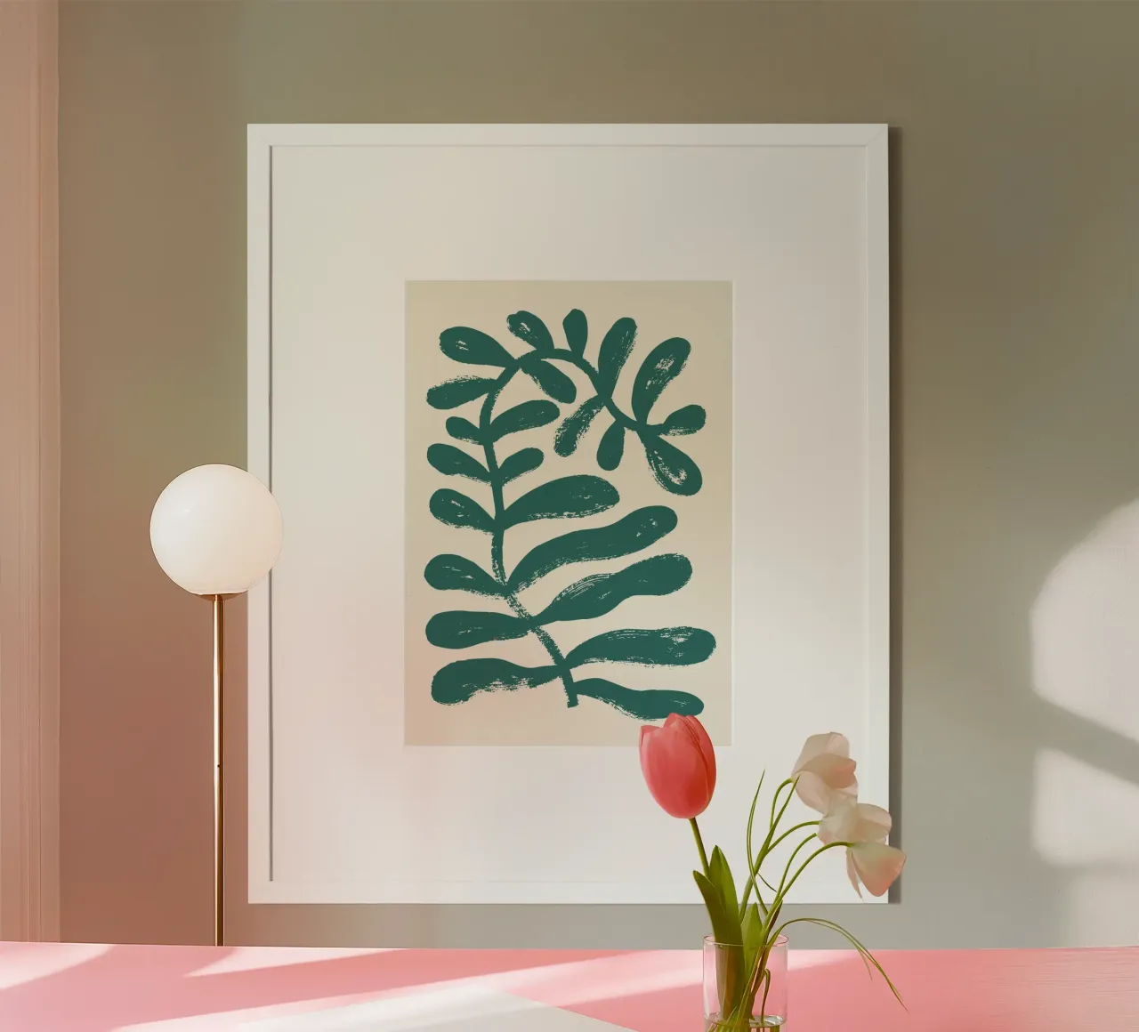 Fogliame a pennello di ispirazione matissiana - Astratto botanico P poster con telaio in legno da ClubArt