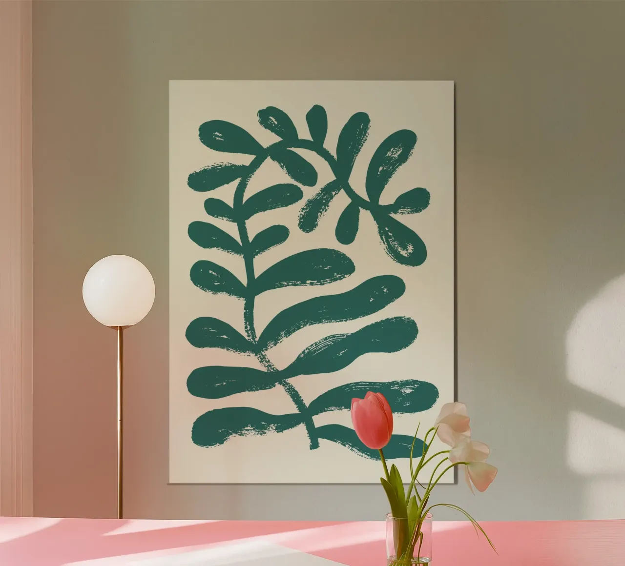 Fogliame a pennello di ispirazione matissiana - Astratto botanico P poster con telaio in legno da ClubArt
