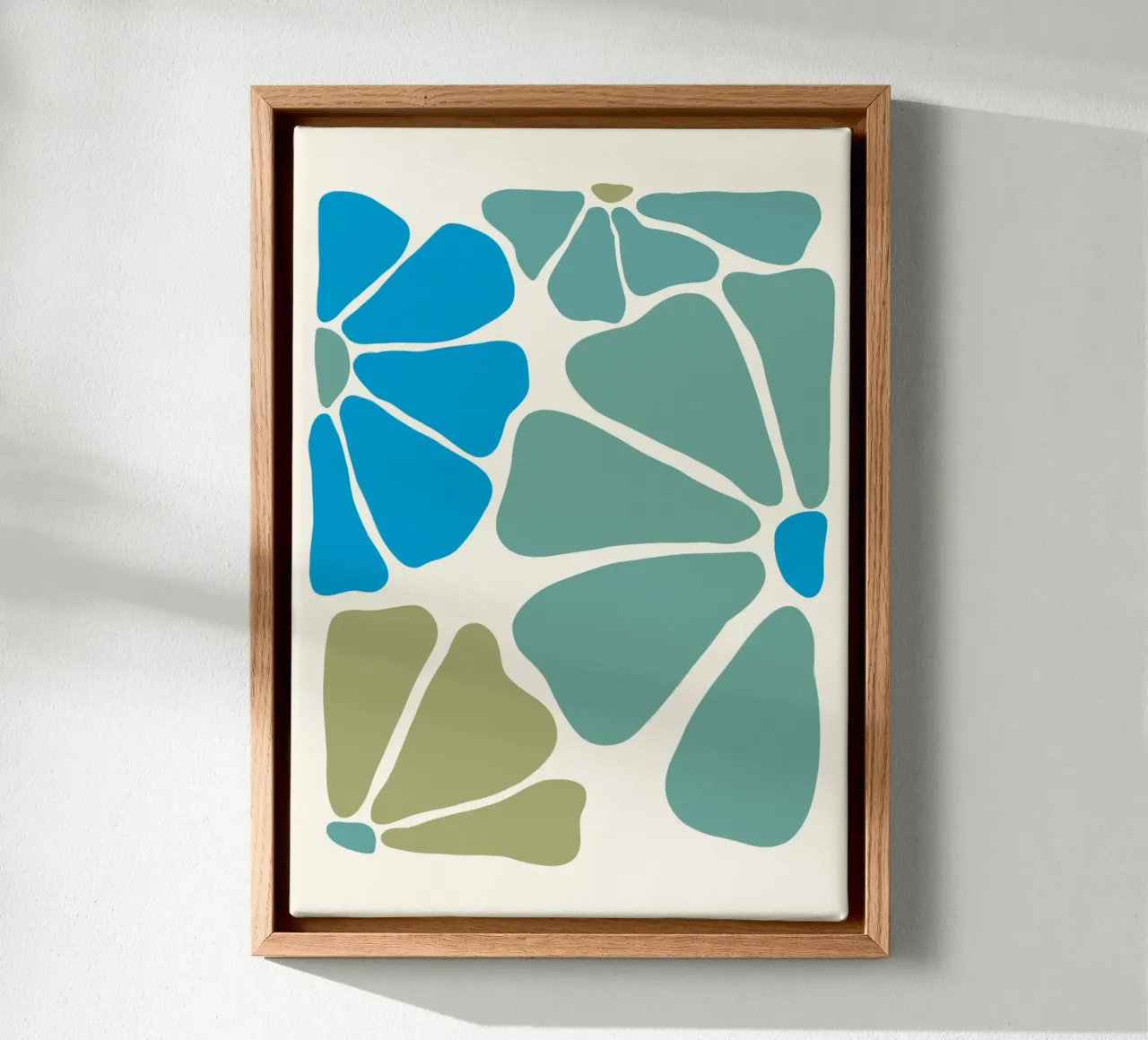 Organic Abstract Shapes - Aqua & Teal Modern Art Print canvas with Floater frame by ClubArt