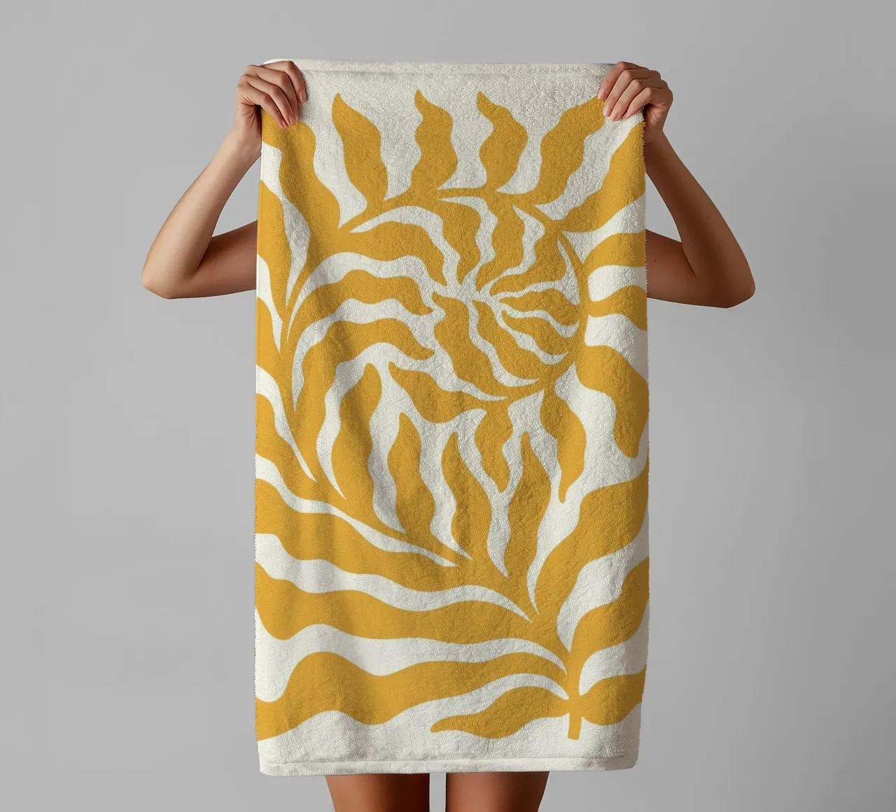 Abstract Golden Swirl - Modern Botanical Sun Art Print towel by ClubArt