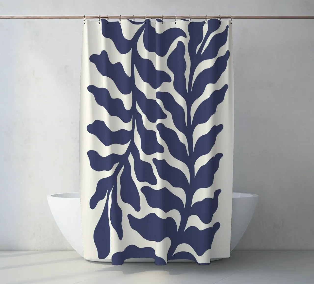 Follaje índigo inspirado en Matisse - Impresión botánica abstracta cortina de baño de ClubArt