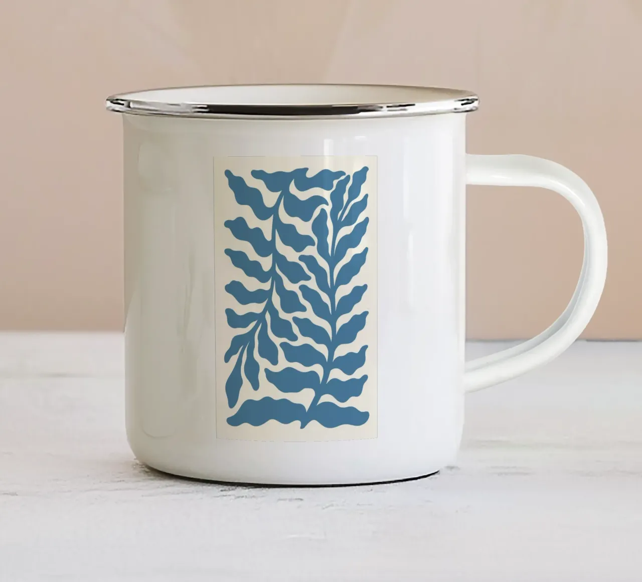 Op Matisse geïnspireerde ocean Kelp - Abstracte blauwe botanische print emaille mok van ClubArt