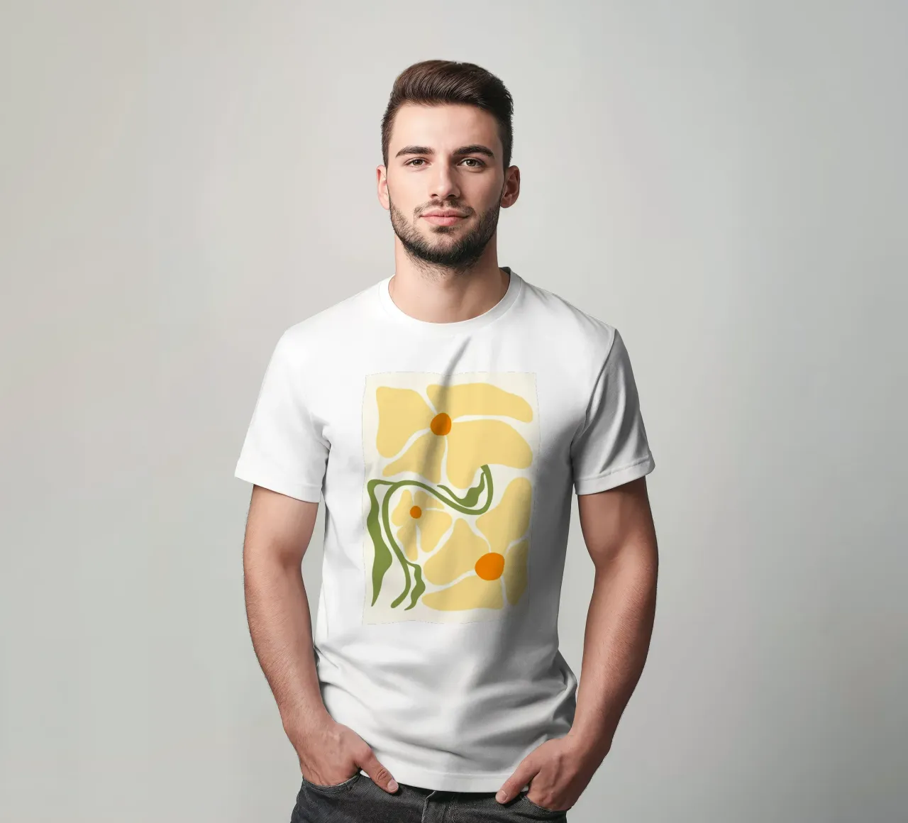 Floreale giallo di metà secolo - Semplicità botanica astratta Ar t-shirt da ClubArt
