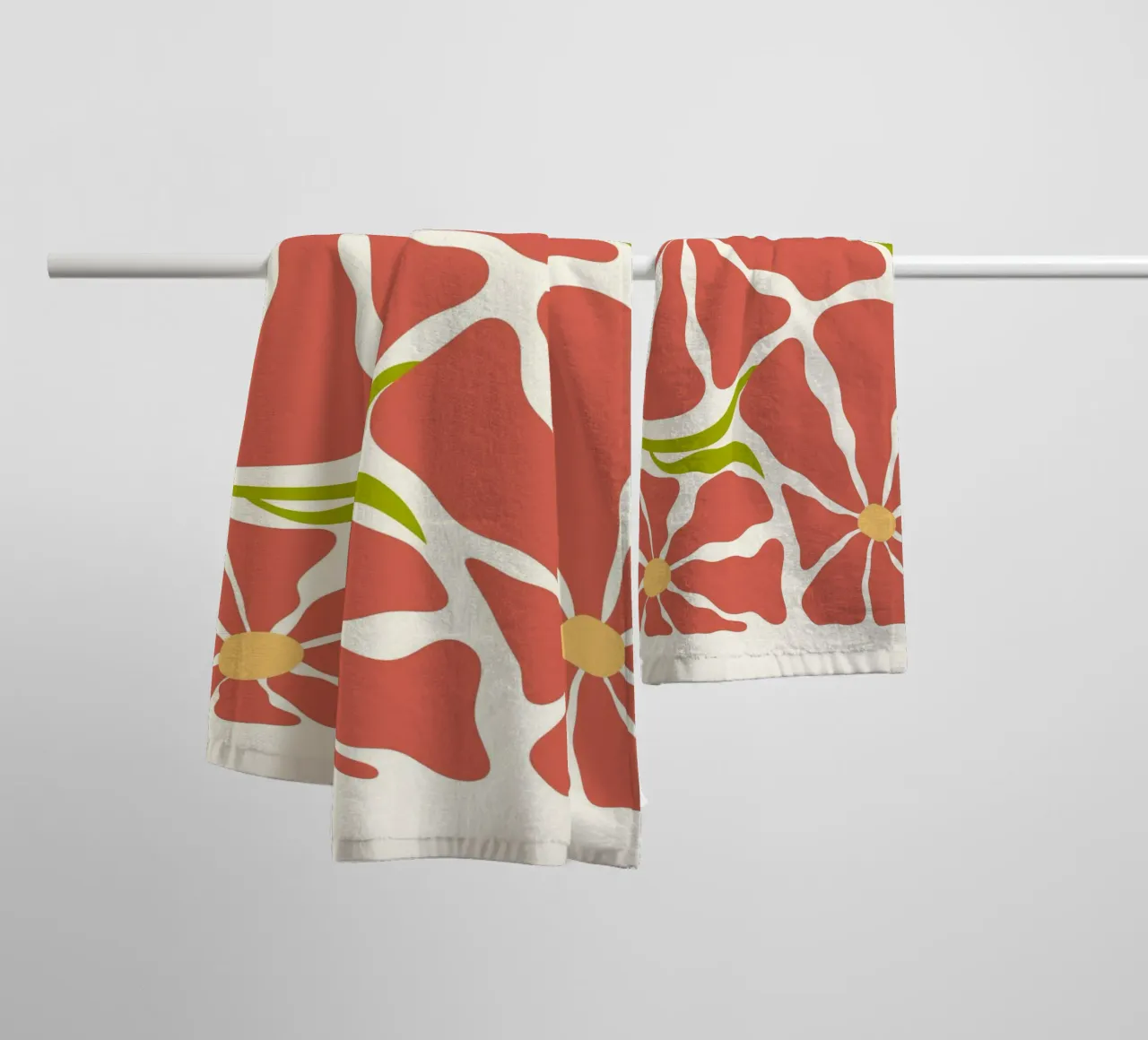 Retro Terracotta Floral - Abstrakte Blütenkunst aus der Mitte des Jahrhunderts Handtuch von ClubArt