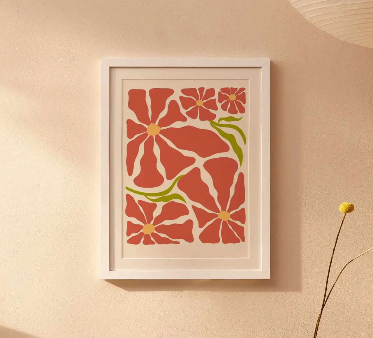 Retro Terracotta Floreale - Arte astratta in fiore di metà secolo poster con telaio in alluminio da ClubArt