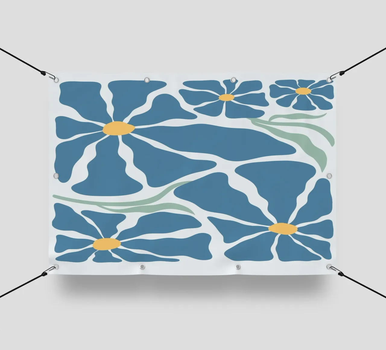 Serene Blue Floral Burst - Abstrakte Wandkunst aus der Jahrhundertmitte PVC Plane von ClubArt