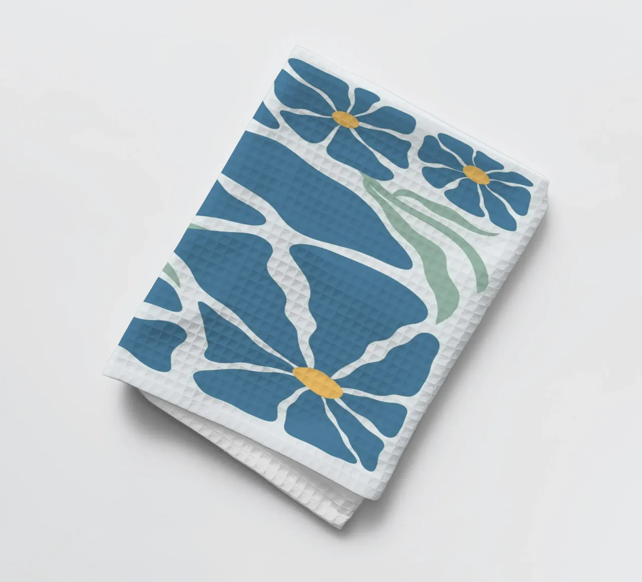 Serene Blue Floral Burst - Mid-Century Abstract Wall Art tea towel by ClubArt