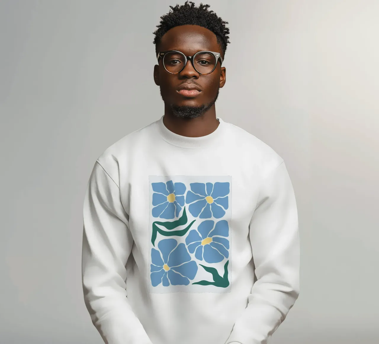 Modern Blue Floral Art - Abstract Botanical Bloom Print sweatshirt by ClubArt