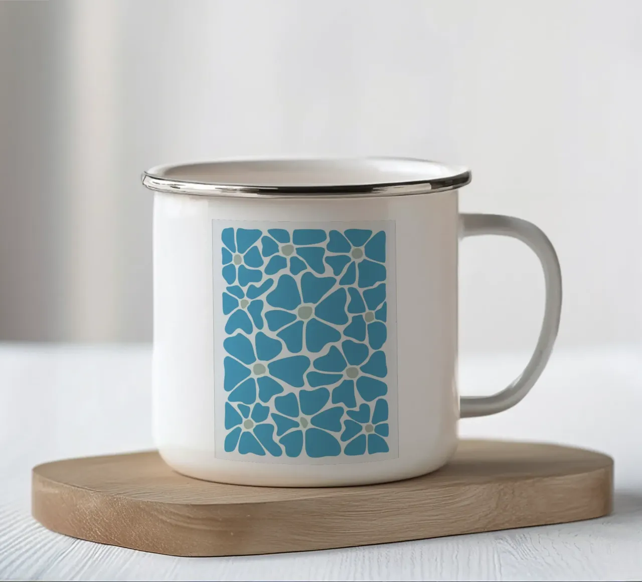 Abstract Blue Flower Mosaic - Modern Minimalist Wall Art enamel mug by ClubArt