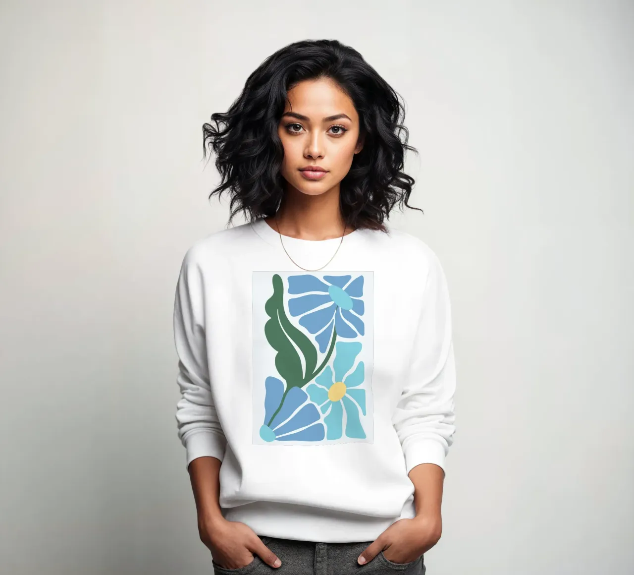 Abstract Blue Blooms & Foliage - Modern Botanical Art sweatshirt by ClubArt