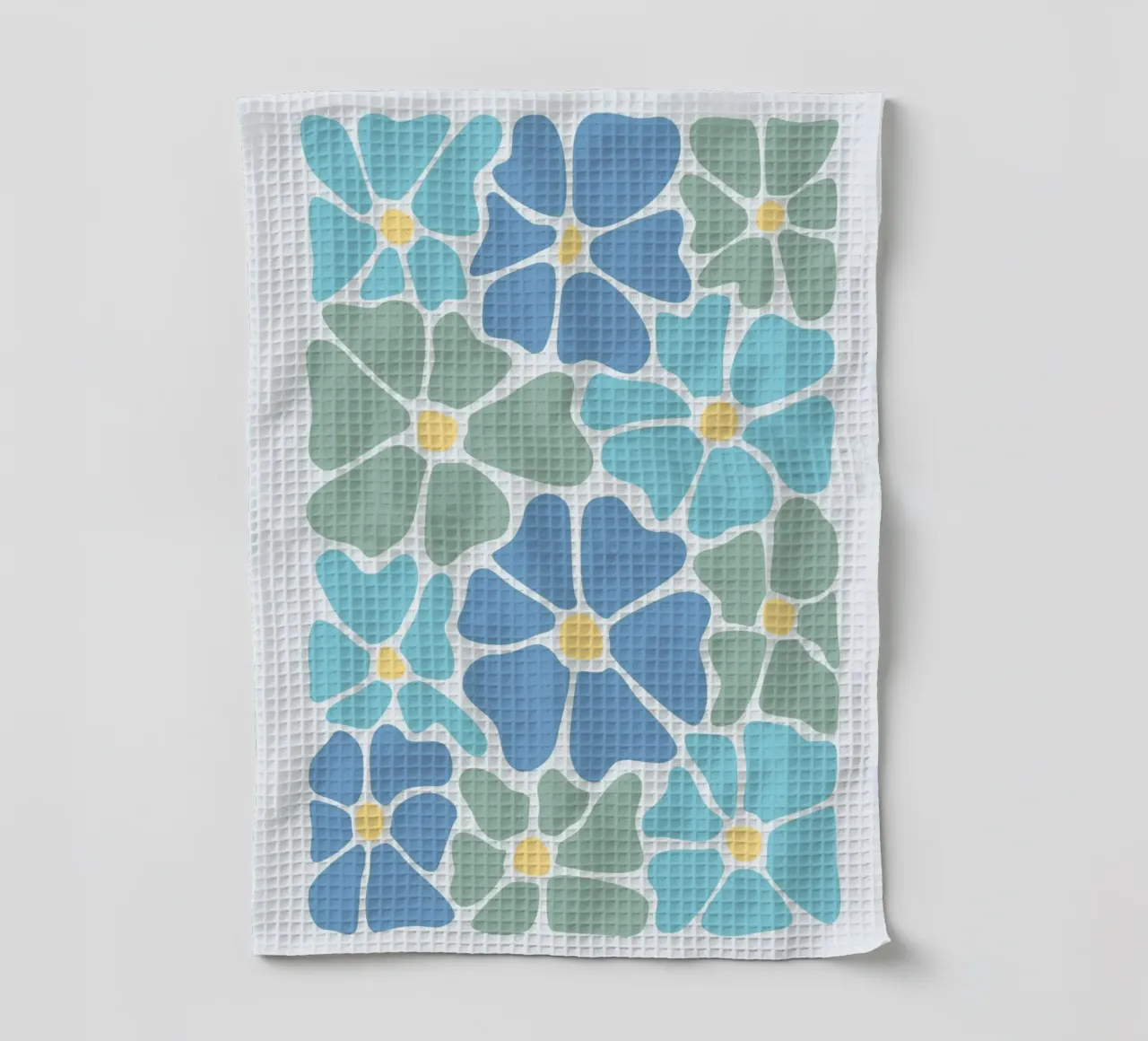 Mosaïque florale abstraite - Bloom Art bleu, vert et jaune torchon de ClubArt