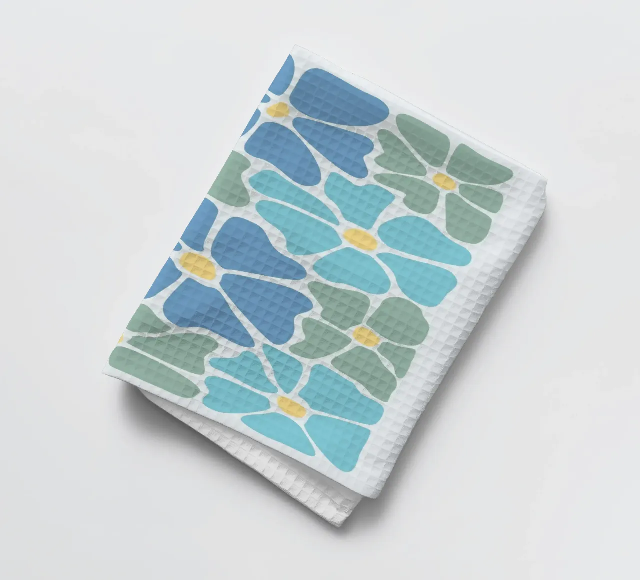 Mosaïque florale abstraite - Bloom Art bleu, vert et jaune torchon de ClubArt