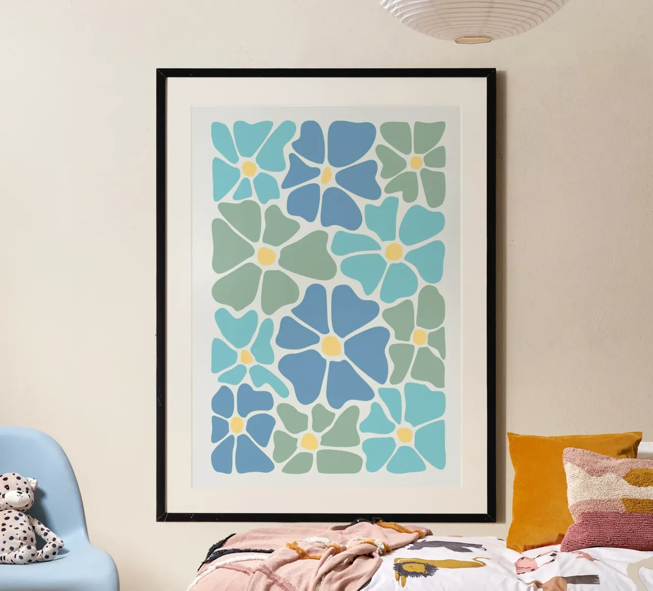 Mosaïque florale abstraite - Bloom Art bleu, vert et jaune poster de ClubArt