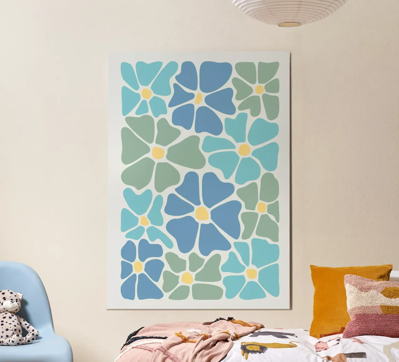 Mosaïque florale abstraite - Bloom Art bleu, vert et jaune poster de ClubArt