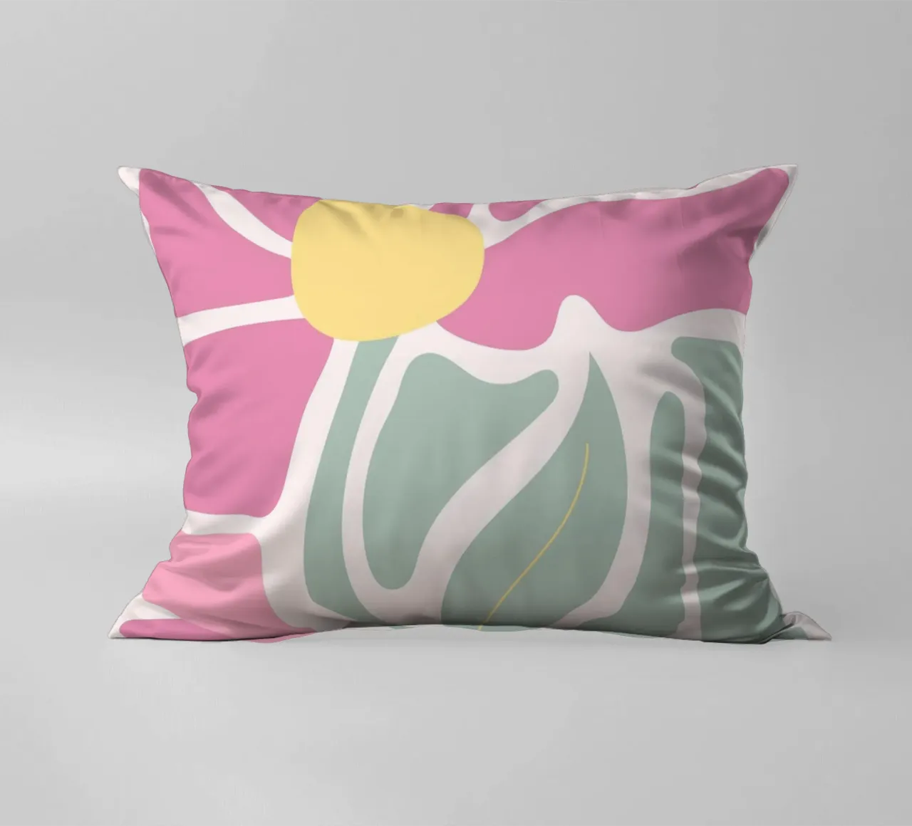 Retro Pink & Green Floral - Abstract Botanical Wall Art decorative cushion by ClubArt