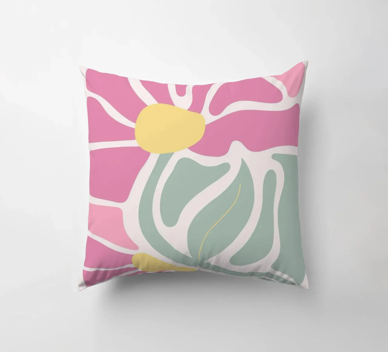Retro Pink & Green Floral - Abstract Botanical Wall Art decorative cushion by ClubArt