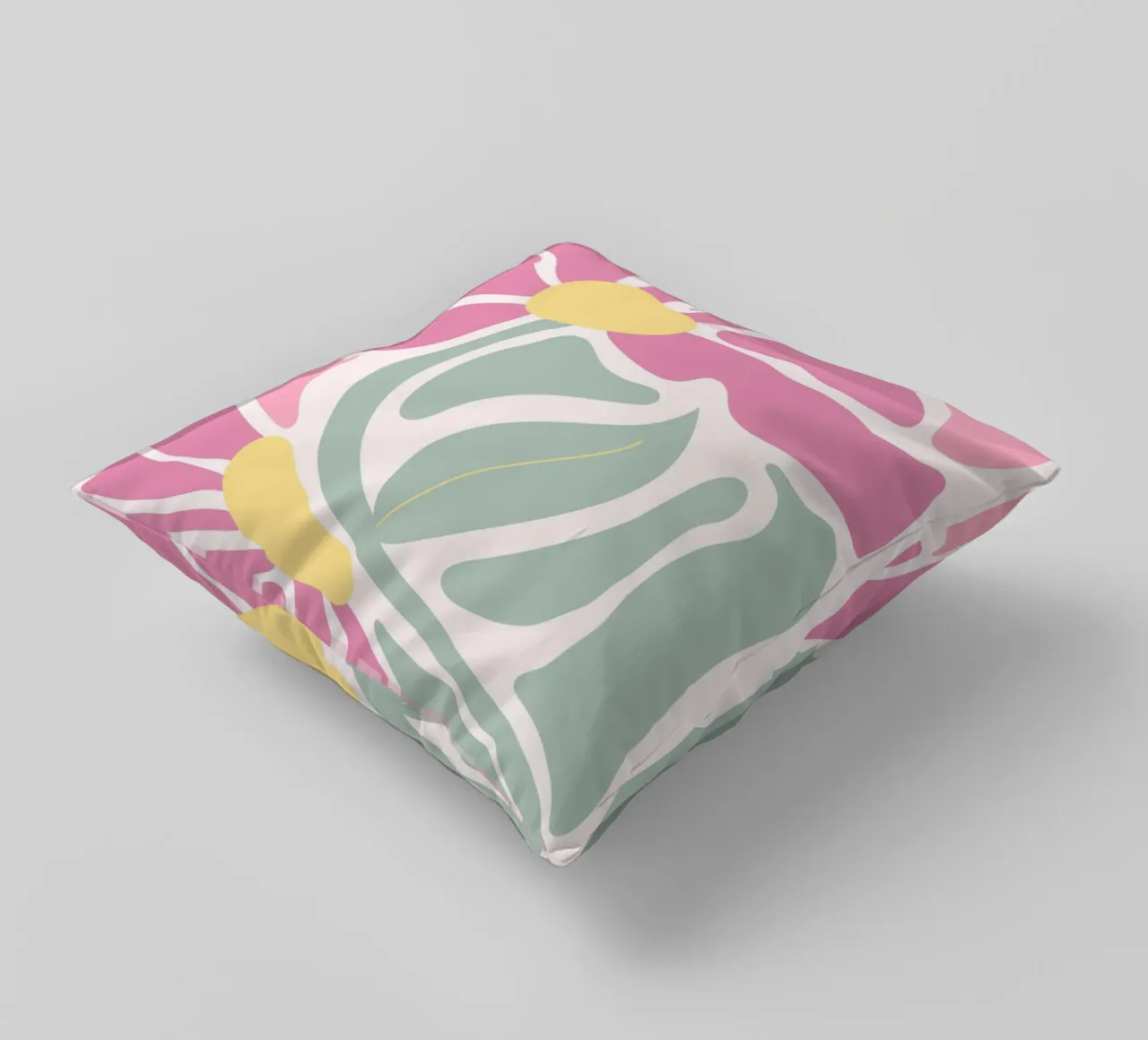 Retro Pink & Green Floral - Abstract Botanical Wall Art decorative cushion by ClubArt
