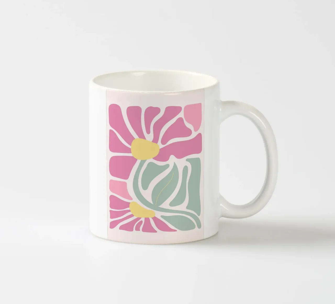 Retro Roze & Groen Bloemig - Abstract Botanisch Muurkunstwerk keramische mok van ClubArt