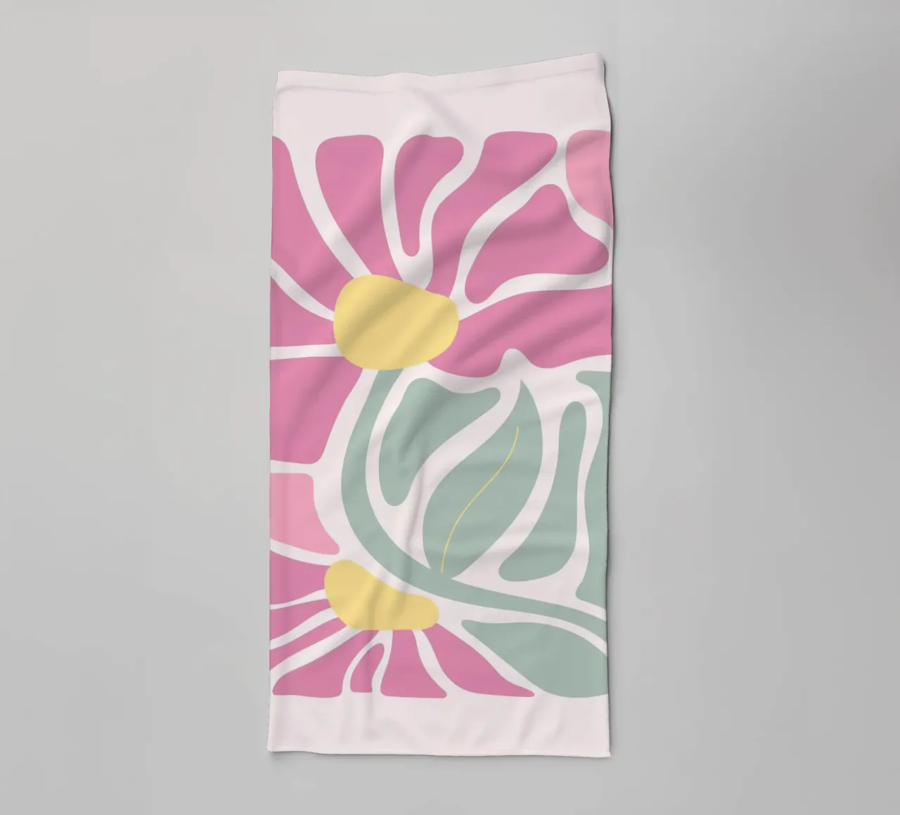 Retro Roze & Groen Bloemig - Abstract Botanisch Muurkunstwerk badhanddoek van ClubArt