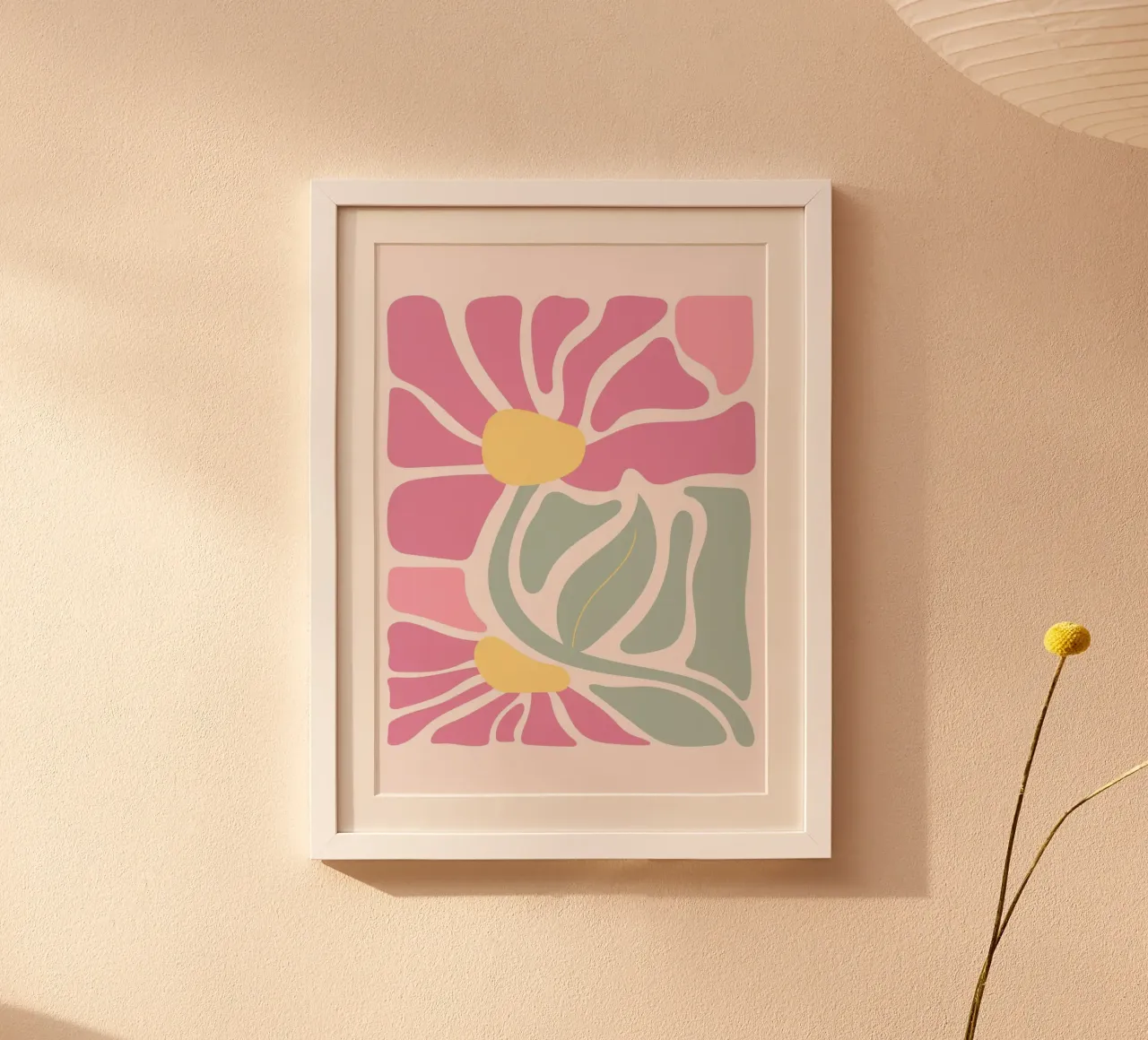 Retro Roze & Groen Bloemig - Abstract Botanisch Muurkunstwerk poster van ClubArt