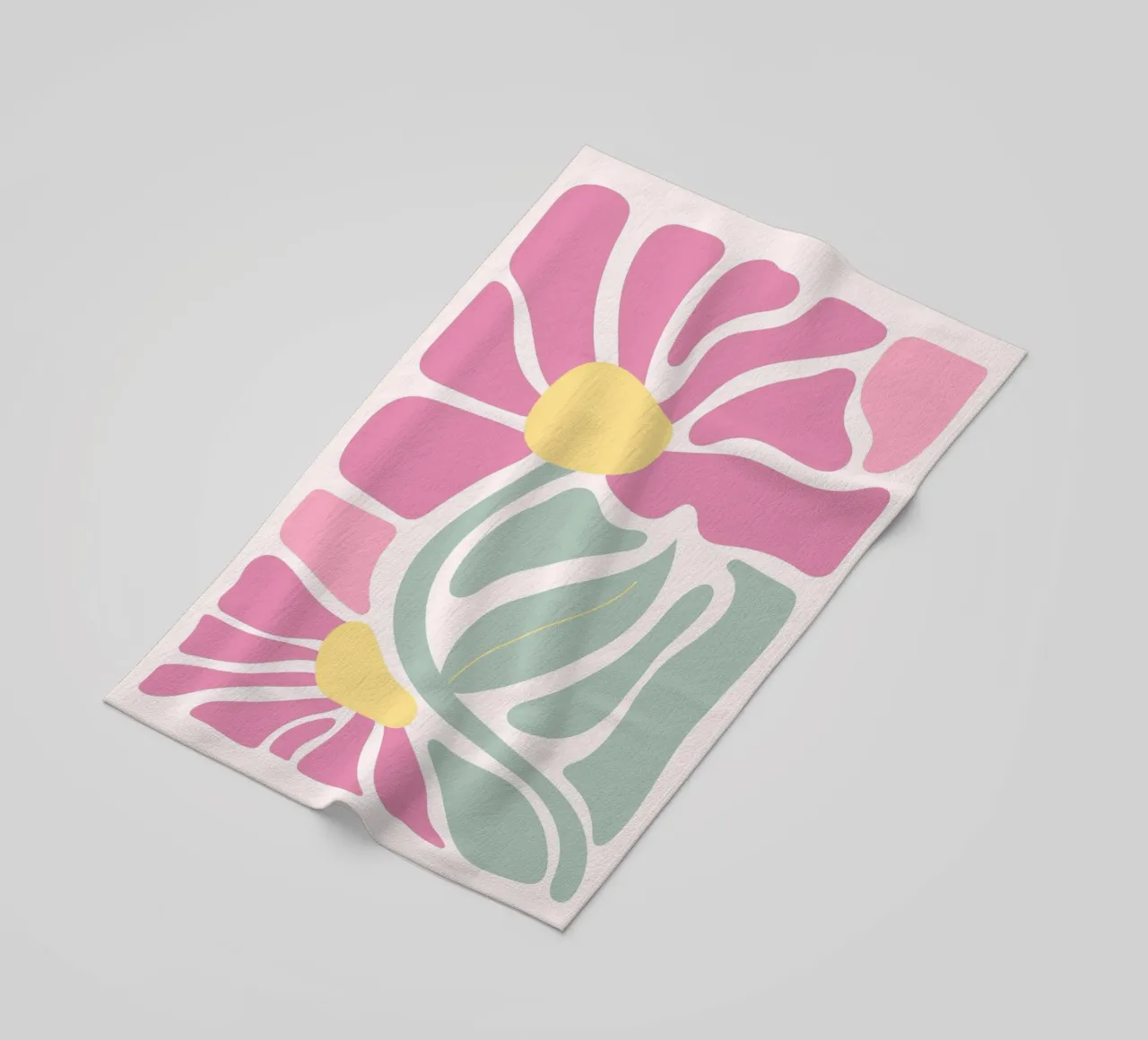 Retro Pink & Green Floral - Abstract Botanical Wall Art beach towel by ClubArt