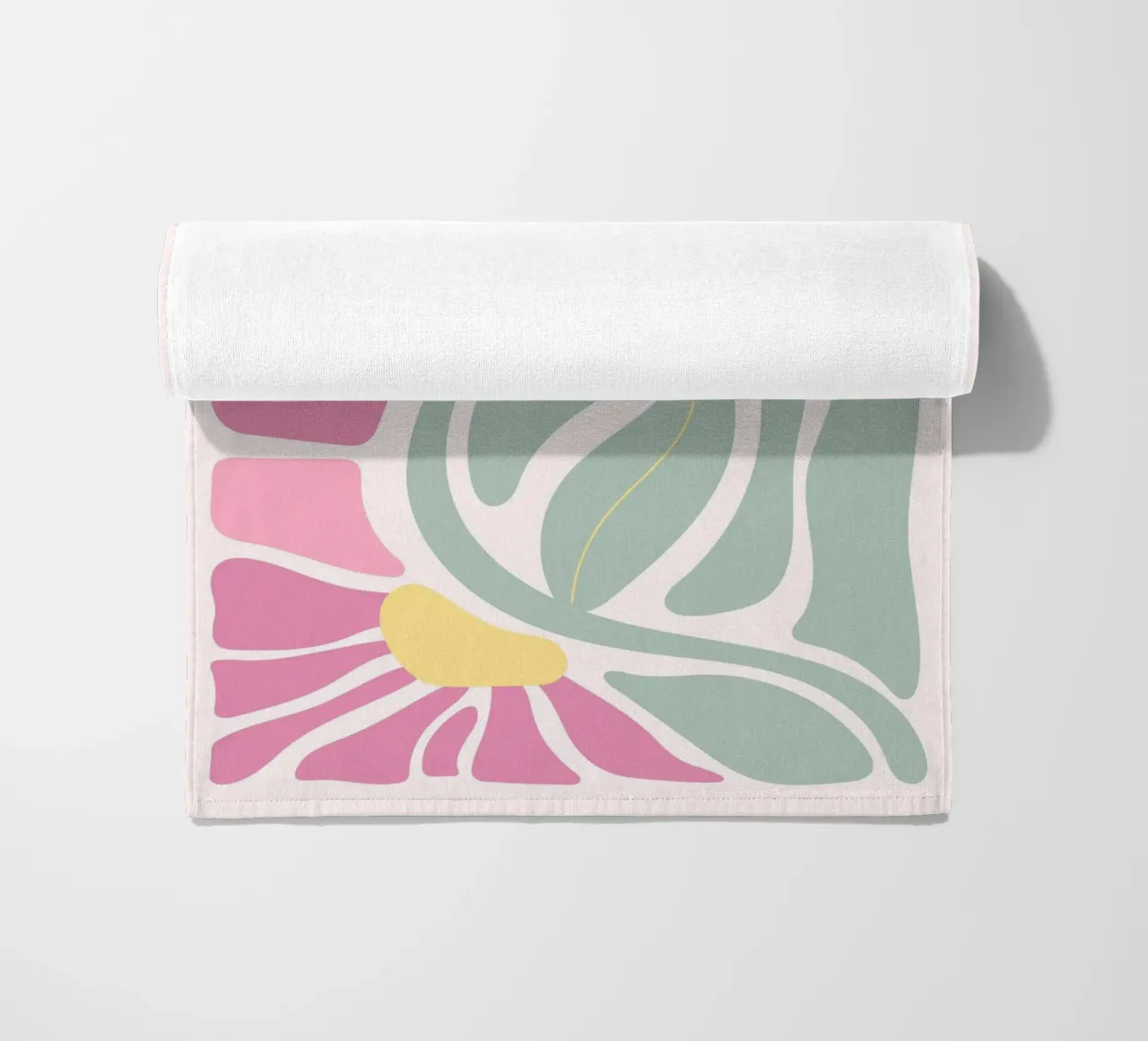 Retro Pink & Green Floral - Abstract Botanical Wall Art beach towel by ClubArt