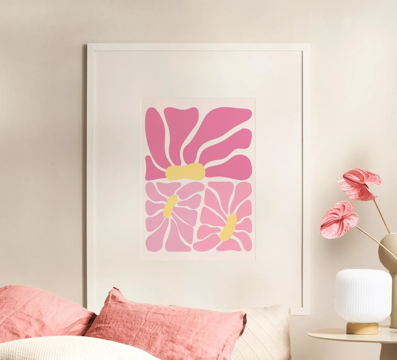 Collage di fiori rosa astratti - Pop art floreale moderna poster con telaio in alluminio da ClubArt