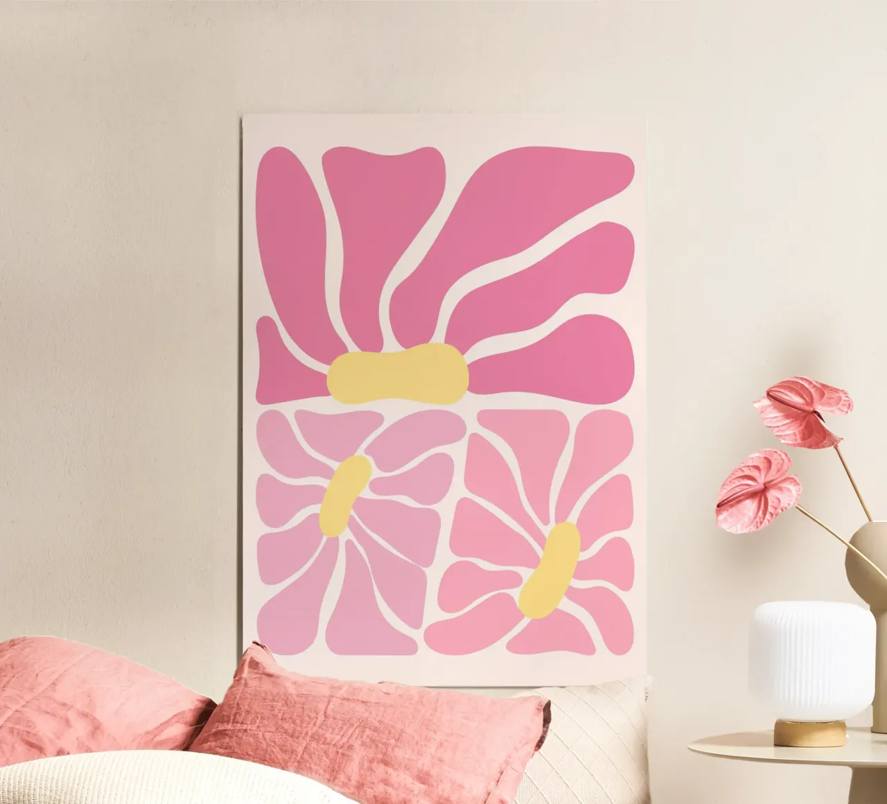 Collage di fiori rosa astratti - Pop art floreale moderna poster con telaio in alluminio da ClubArt