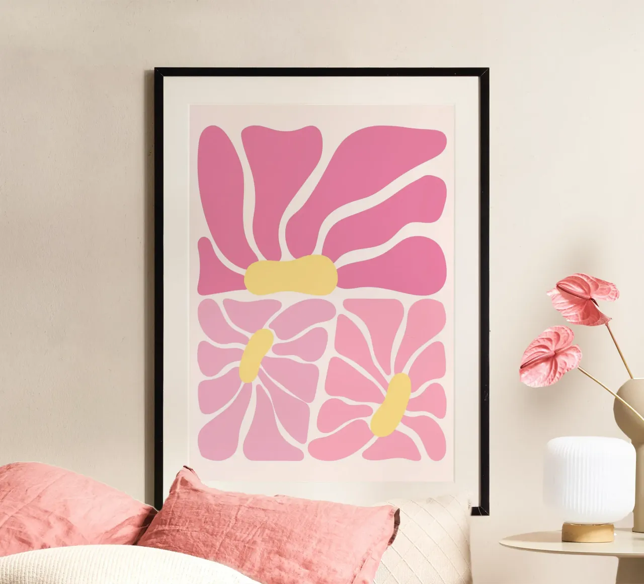 Collage di fiori rosa astratti - Pop art floreale moderna poster con telaio in alluminio da ClubArt