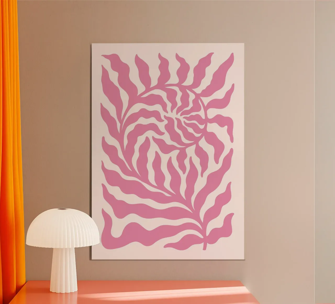 Op Matisse geïnspireerde Roze Werveling - Abstracte Botanische Zonnekunst poster met houten frame van ClubArt