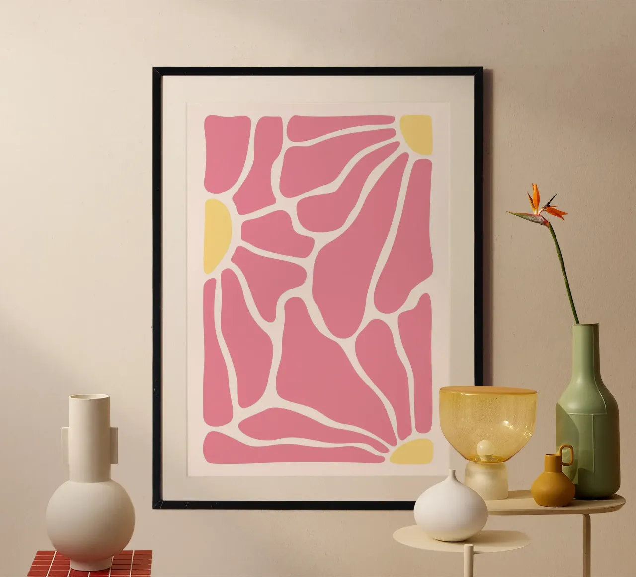 Mosaico astratto di fiori rosa - Arte floreale geometrica moderna carta hahnemühle da ClubArt