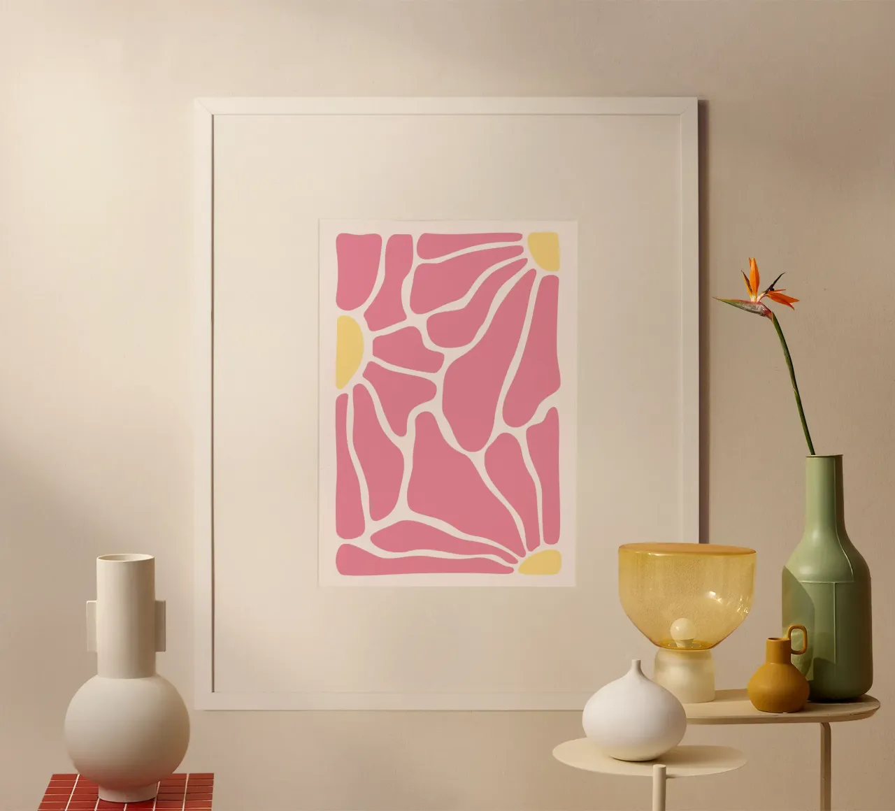 Mosaico astratto di fiori rosa - Arte floreale geometrica moderna carta hahnemühle da ClubArt