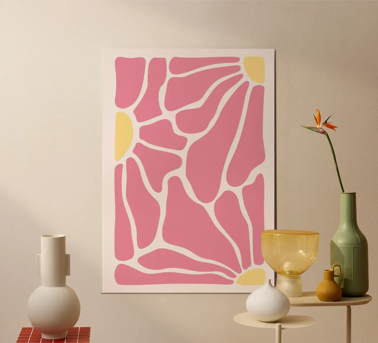 Mosaico astratto di fiori rosa - Arte floreale geometrica moderna carta hahnemühle da ClubArt