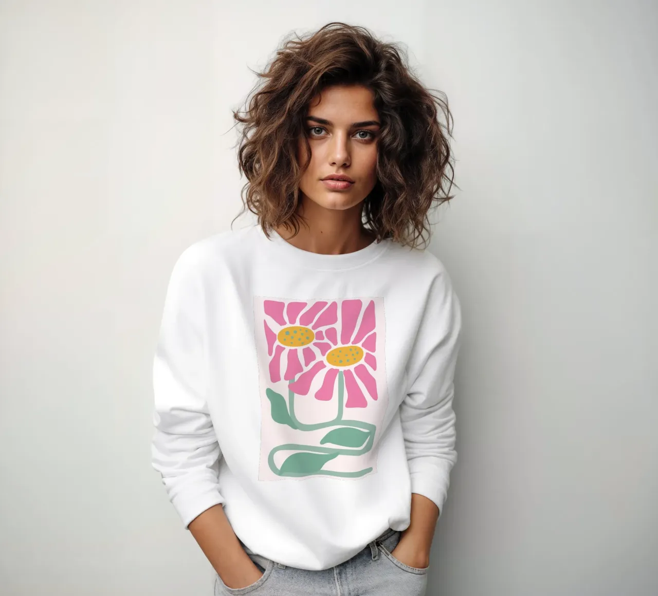 Retro Roze Bloembloem Kunst - Abstracte Botanische Print sweatshirt van ClubArt