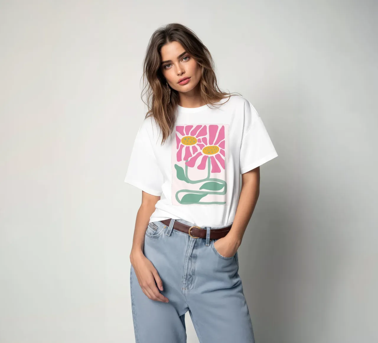 Retro Roze Bloembloem Kunst - Abstracte Botanische Print t-shirt van ClubArt