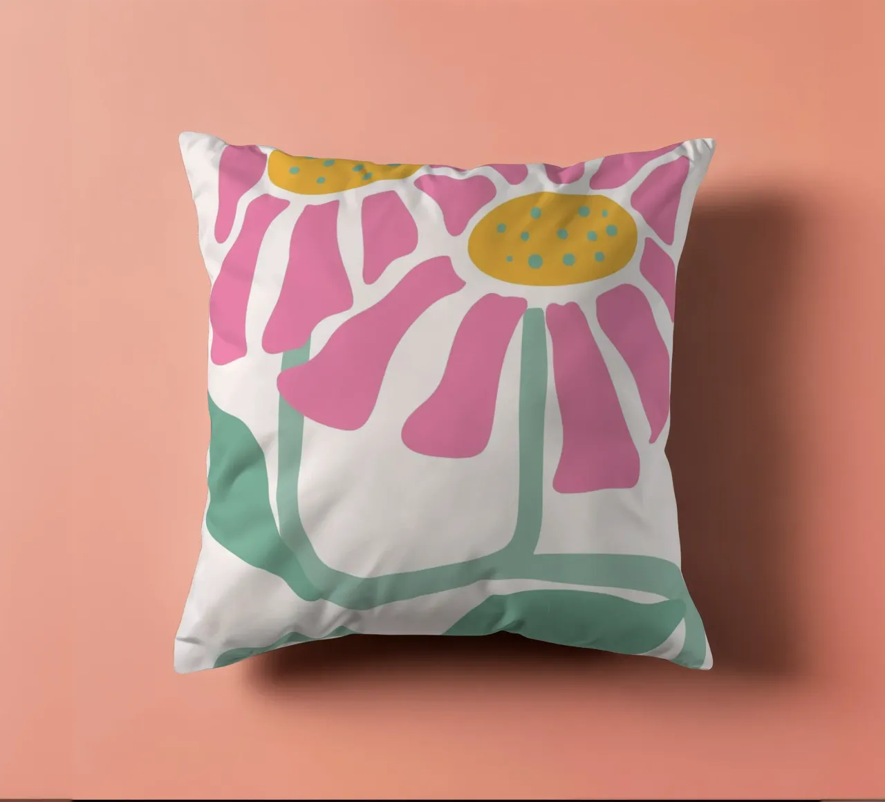 Retro Pink Coneflower Art - Impression botanique abstraite coussin de ClubArt
