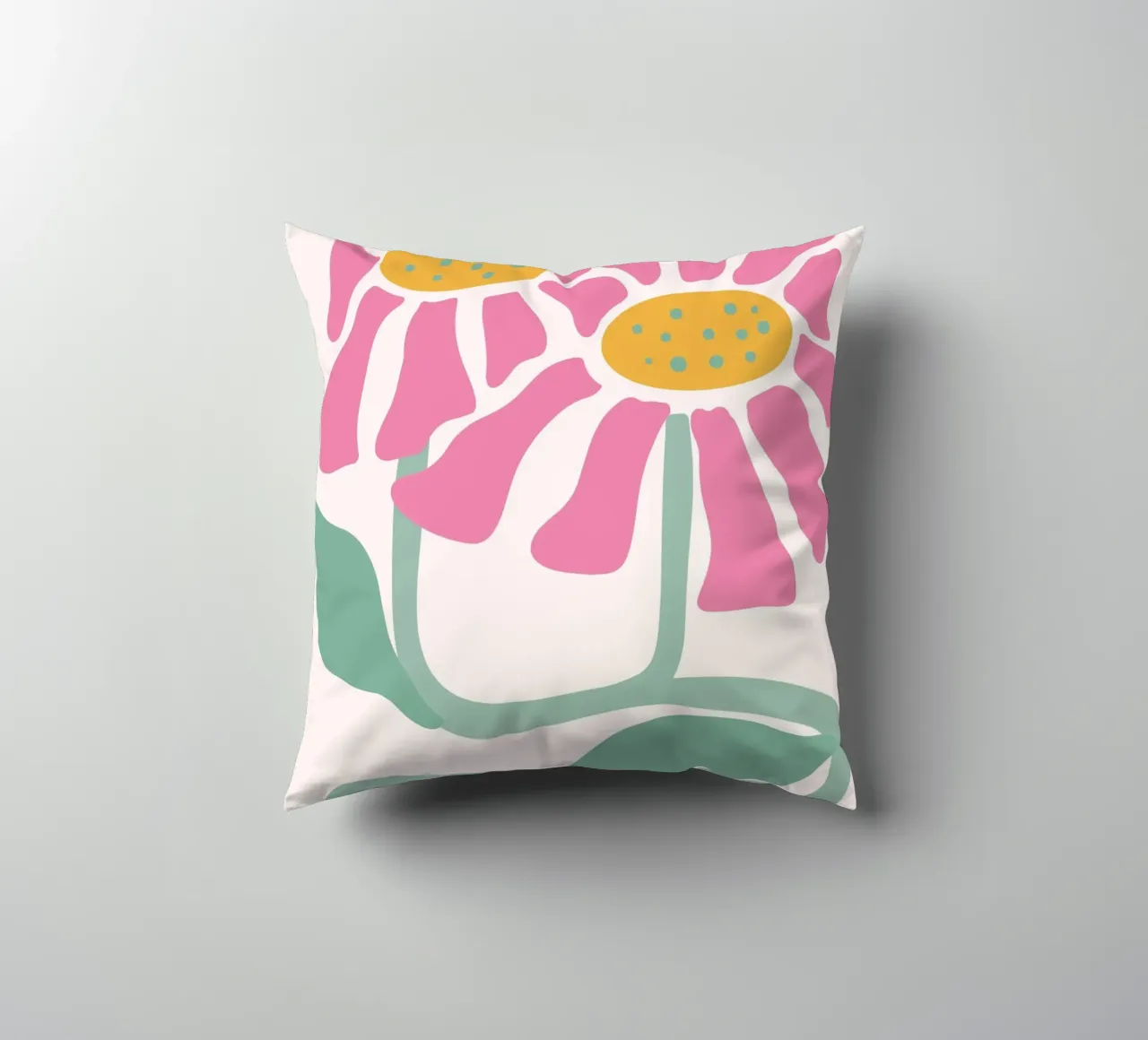 Retro Pink Coneflower Art - Impression botanique abstraite coussin de ClubArt