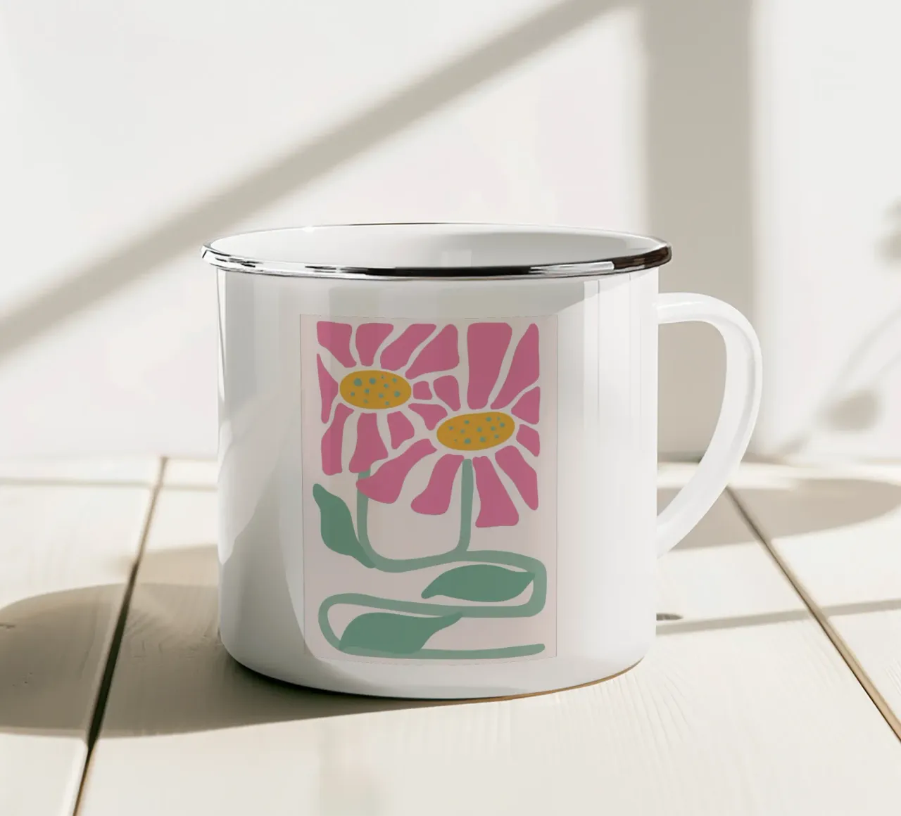 Retro Roze Bloembloem Kunst - Abstracte Botanische Print emaille mok van ClubArt