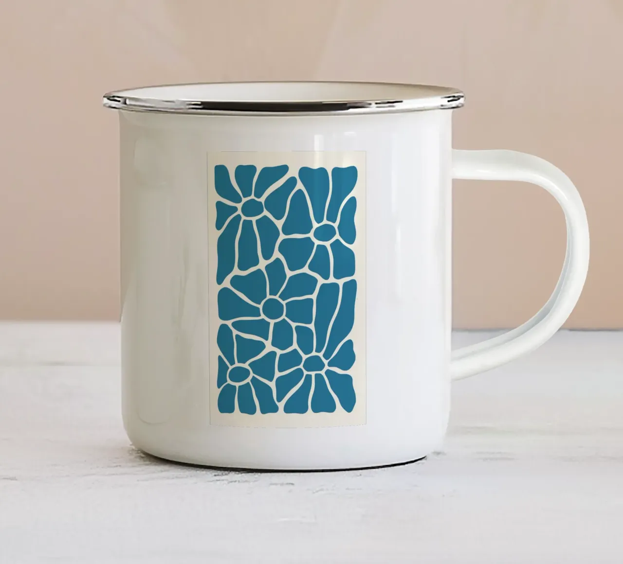 Abstract Blue Floral Mosaic - Modern Minimalist Wall Art enamel mug by ClubArt