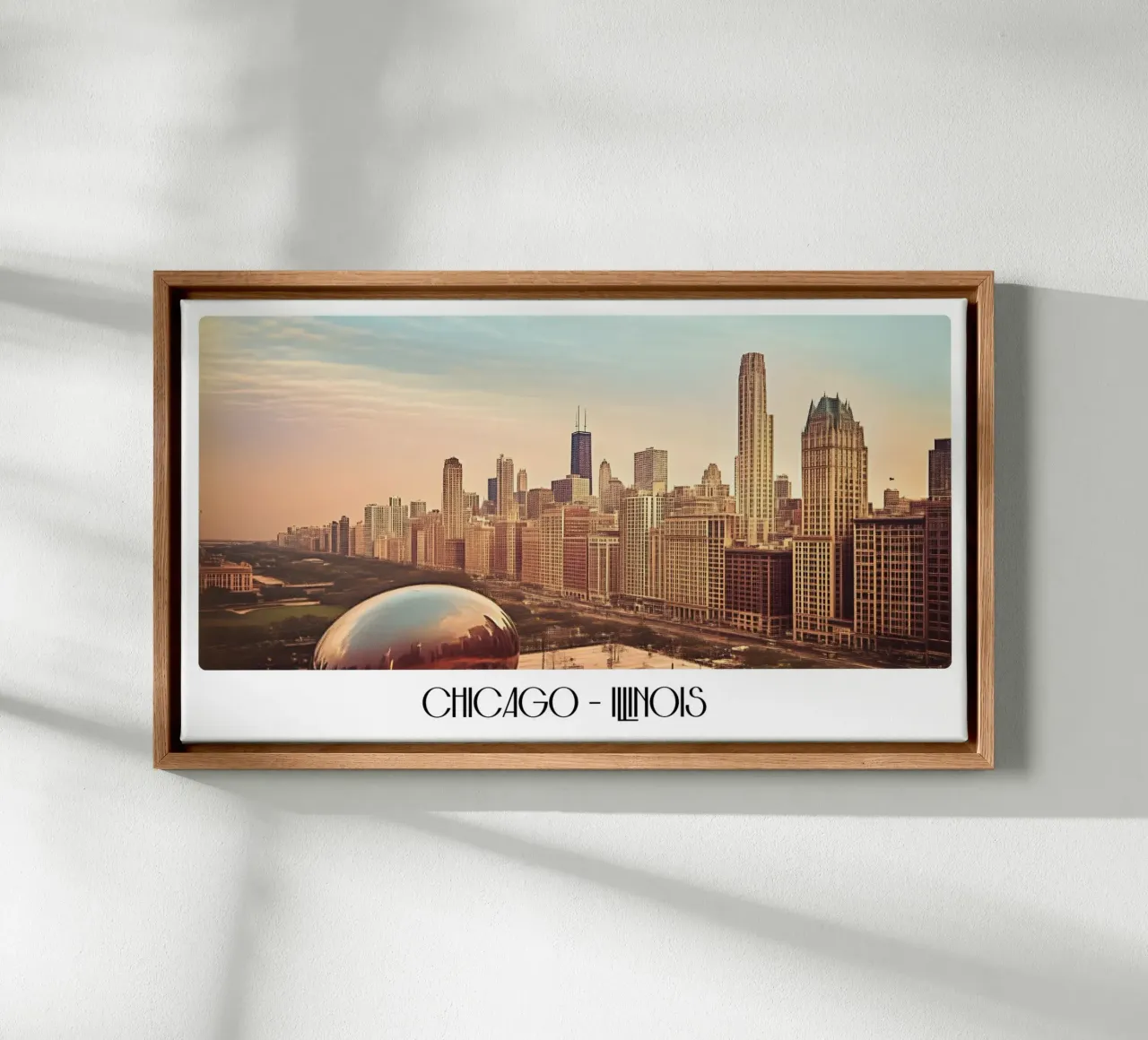 Poster d'epoca sullo skyline di Chicago Illinois - Cloud Gate Art tela con Cornice a cassetta da ClubArt