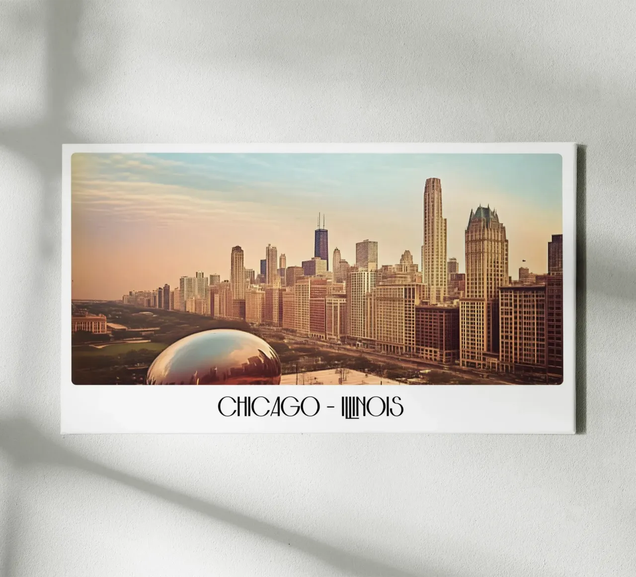 Poster d'epoca sullo skyline di Chicago Illinois - Cloud Gate Art tela con Cornice a cassetta da ClubArt