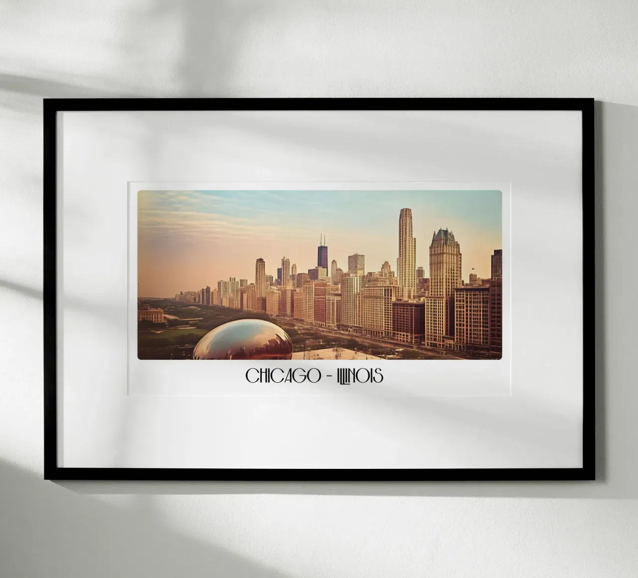 Poster d'epoca sullo skyline di Chicago Illinois - Cloud Gate Art poster con telaio in plastica da ClubArt