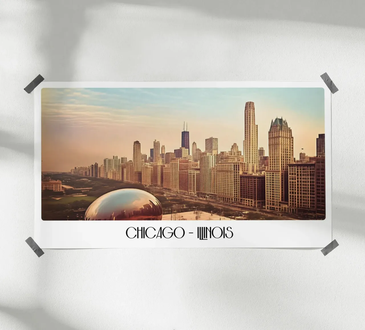 Poster d'epoca sullo skyline di Chicago Illinois - Cloud Gate Art poster con telaio in plastica da ClubArt