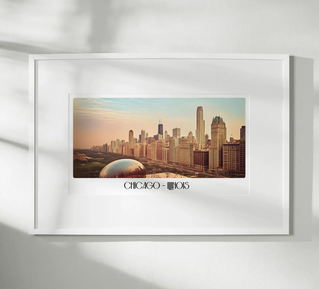 Poster d'epoca sullo skyline di Chicago Illinois - Cloud Gate Art poster con telaio in plastica da ClubArt